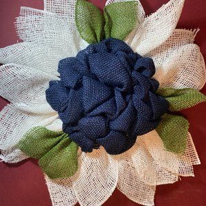 NEW Handmade Burlap Ribbon and Deco Chrysanthemum Flower Wreath